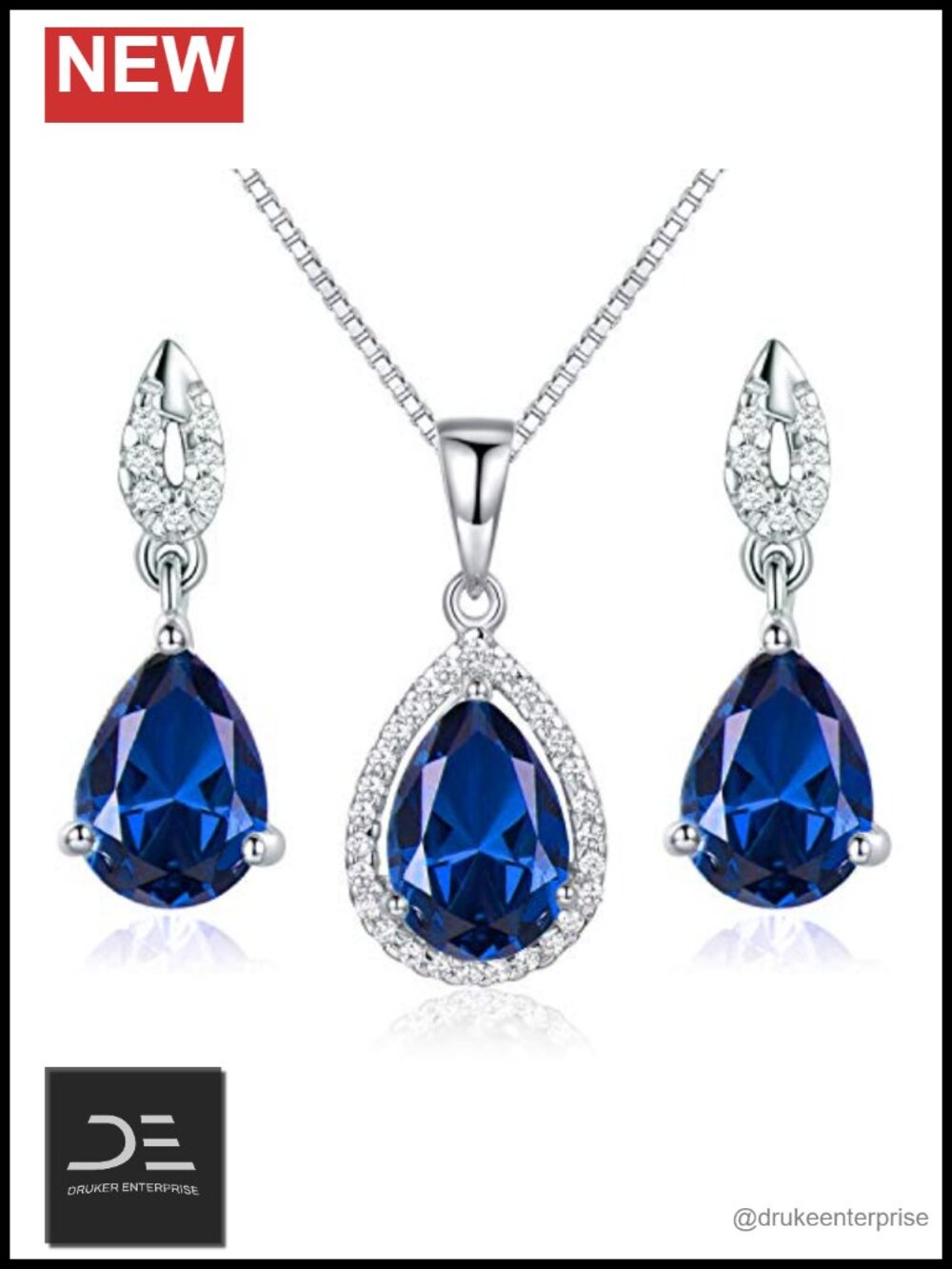 925 Sterling Silver Birthstone Jewelry Set Sapphire Pendant Necklace Stud
